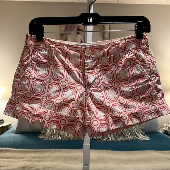 OLD NAVY White Orange Circle Square 0 Y2K Shorts Low Rise Belt Loops Pockets - Picture 5 of 10